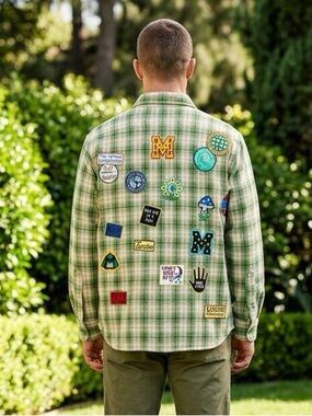 NWT MARKET Green Plaid Flannel Button Down Patch Shirt Jacket - Size Small